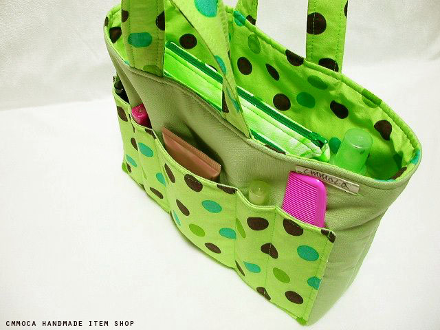 Inner Bag Organizer With Handles - Vivid Green Polka Dot