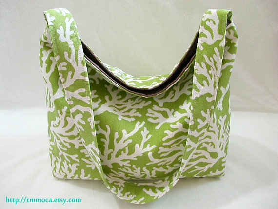Tropical Green Coral Shoulder Bag/hobo Purse/slouchy Bag/market Tote